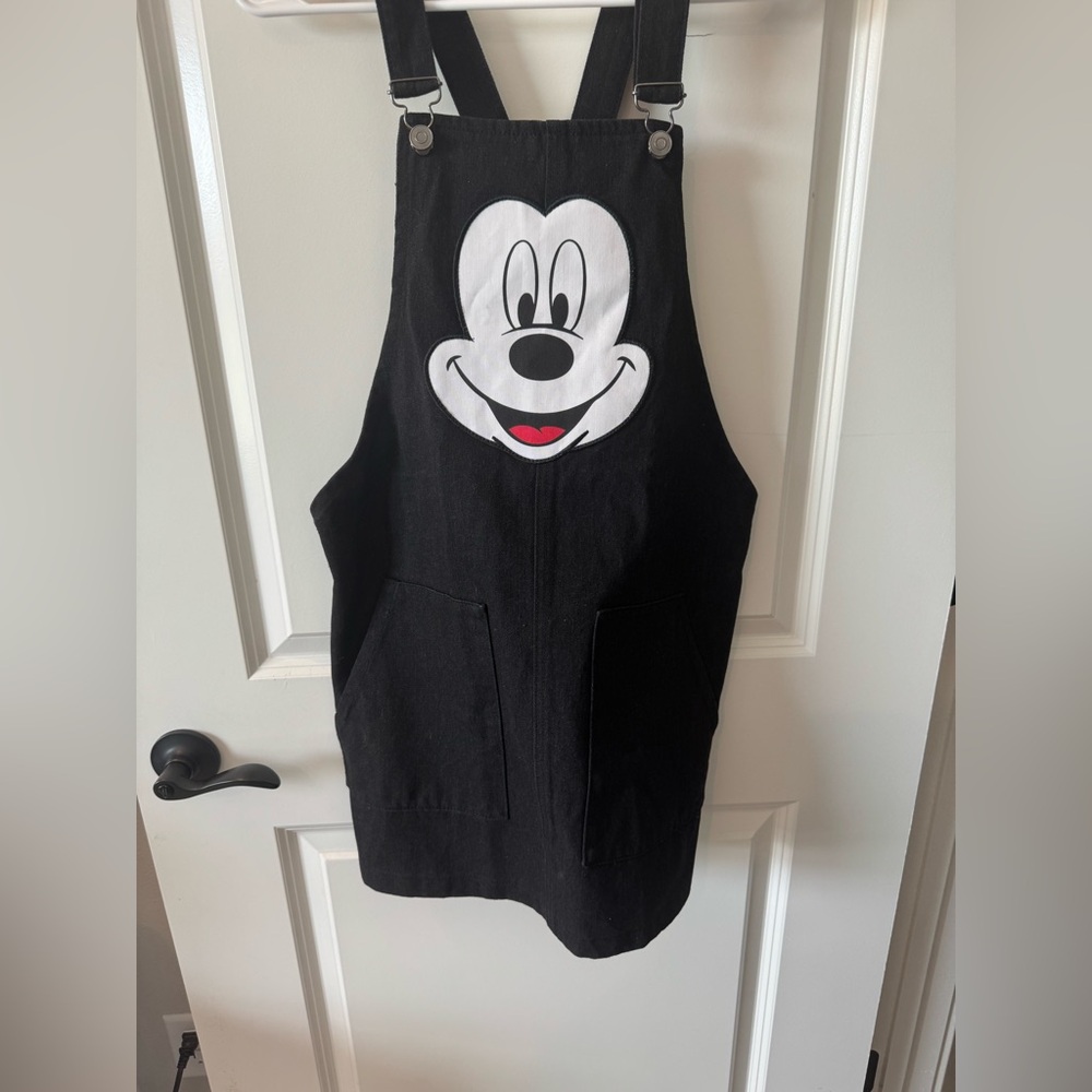 Disney Mickey Mouse Face black Denim mini skirt overalls collab with Forever 21